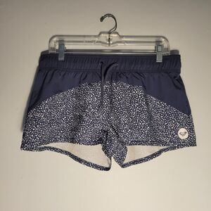 Roxy Blue White Dot Print Swim Drawstring Shorts Women’s Size Large